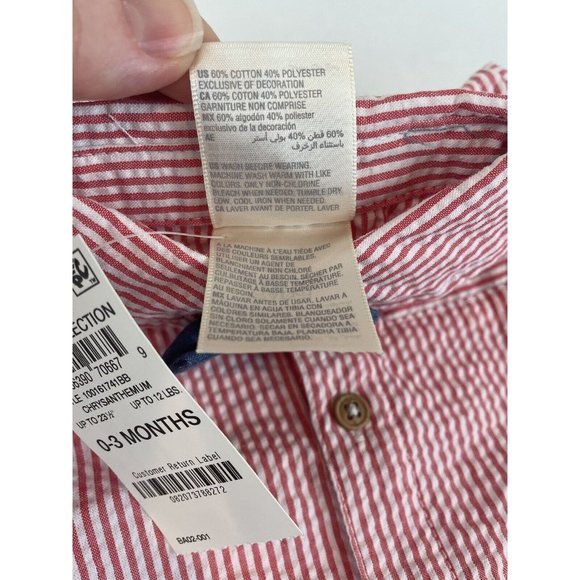 Infant Boys First Impressions Searsucker Striped Button Down Bow Tie Red White - Picture 6 of 6